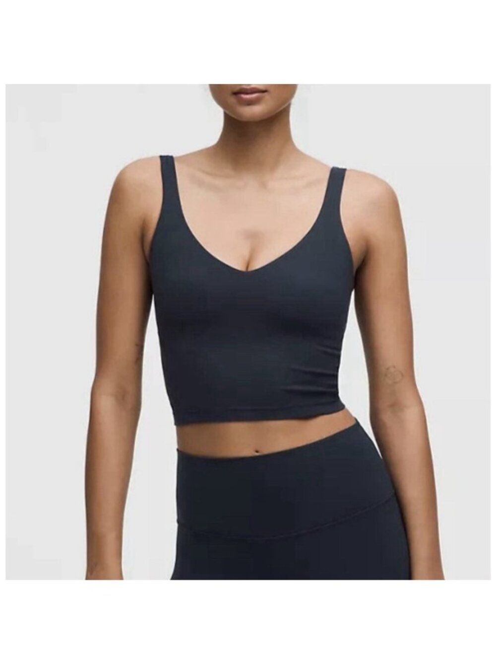Lululemon Align Women’s Solid Dark Navy Blue V Neck Crop Tank Top Built In Bra 2